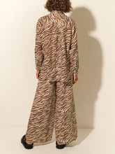 Load image into Gallery viewer, Button Open Collar Loose Zebra Print Drawstring Wide Leg Pants-Set