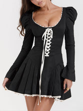 Load image into Gallery viewer, Black&amp;Cream Pleated Mini Dress