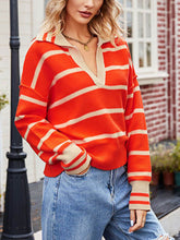 Carregar imagem no visualizador da galeria, Patchwork Striped Lapel Sweater