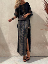 Load image into Gallery viewer, Ethnic Print Patchwork Side Lace-Up Maxi Skirt-Set