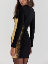 Carregar imagem no visualizador da galeria, Black &amp; Gold Foil Print Mini Dress