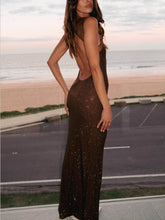 Načíst obrázek do prohlížeče Galerie, Elegant Midnight Fantasy Sequin Mesh Shoulder Strap Open Back Maxi Dress