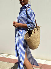 Load image into Gallery viewer, Splendor Stripes Printed Button Half Sleeve Belt Shirt Midi Dress