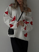 Load image into Gallery viewer, Heart Embroidered Knitted Cardigan