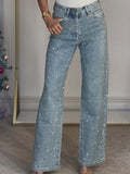 High Waisted Diamanté Straight Leg Jeans