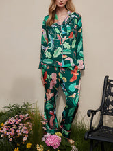 Load image into Gallery viewer, Green Parrot Print Silk Pajama Set