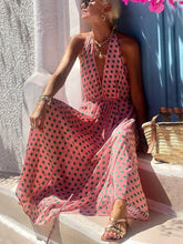 Laden Sie das Bild in den Galerie-Viewer, Polka Dots Print Back Lace-Up Swing Maxi Dress