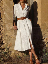 Laden Sie das Bild in den Galerie-Viewer, Check Print Belt Button Pocket Long Sleeve Midi Dress