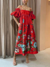 Load image into Gallery viewer, Marigold Printed Gathered Sleeve Pocketed A-Line Midi Dress