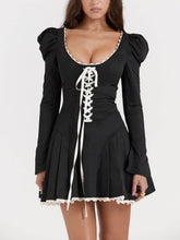 Load image into Gallery viewer, Black&amp;Cream Pleated Mini Dress