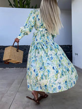 Carregar imagem no visualizador da galeria, Charming Printed Shirt Buttons Plain Gold Floral Maxi Dress