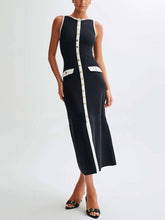 Load image into Gallery viewer, Elegant Crew Neck Buttoned Sleeveless Knit Midi Dress