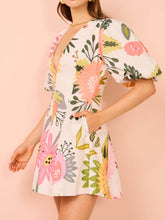 Load image into Gallery viewer, Floral Print Puff Sleeve Pocketed Mini Dress