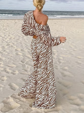 Load image into Gallery viewer, Button Open Collar Loose Zebra Print Drawstring Wide Leg Pants-Set