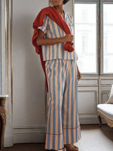 Carica l&#39;immagine nel visualizzatore di Gallery, Loose Striped Button-Down Shirt Pajama Set