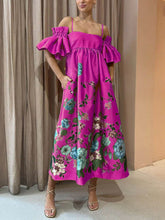 Load image into Gallery viewer, Marigold Printed Gathered Sleeve Pocketed A-Line Midi Dress