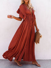 Carica l&#39;immagine nel visualizzatore di Gallery, Button Cotton Linen Perfect Beach Boho Maxi Dress