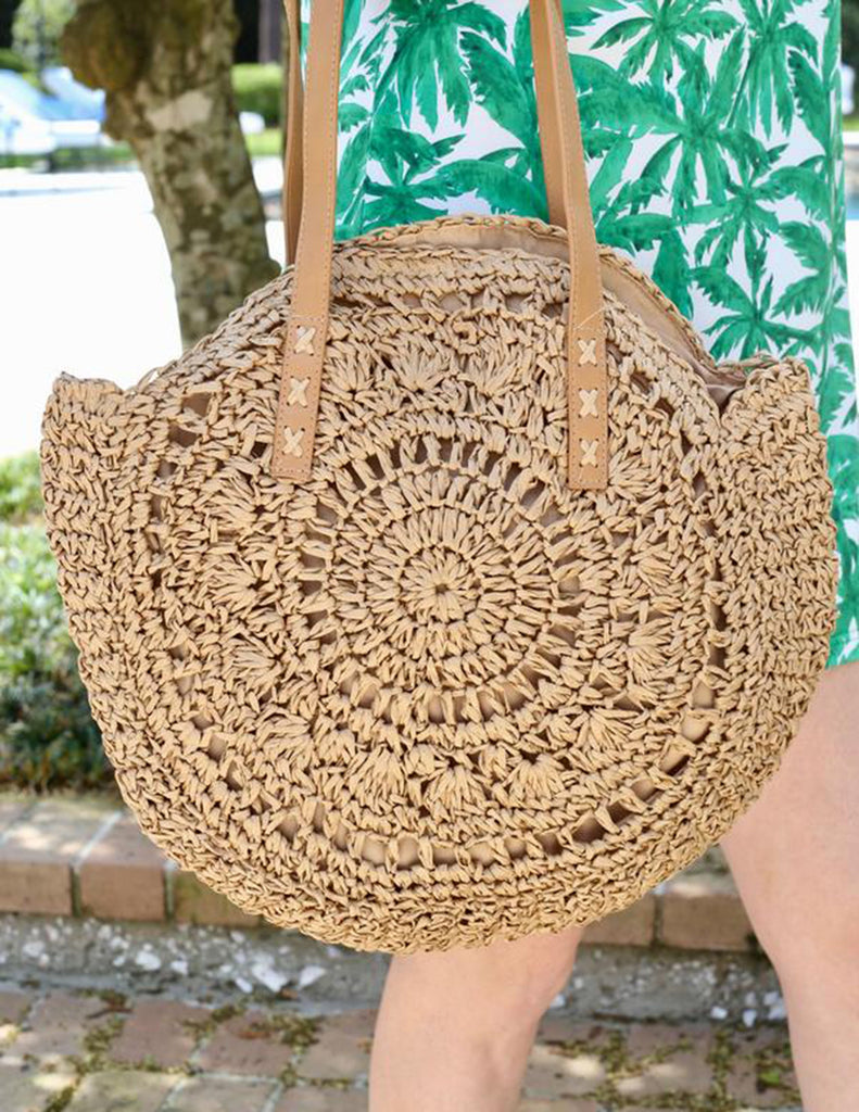 Sac fourre-tout rond en paille