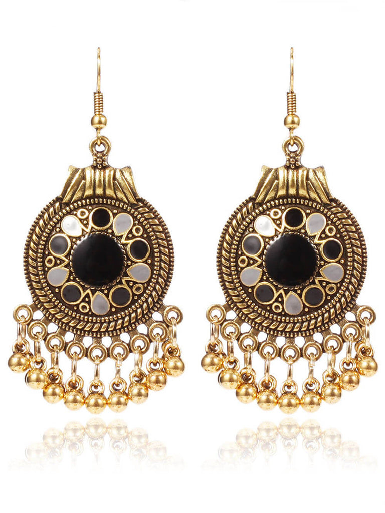 Retro Ethnic Style Disc Ball Tassel Earrings