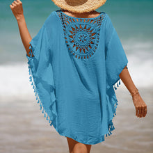 Load image into Gallery viewer, Hand Crochet Loose Fringe Sunflower Beach Blouse Cover Up