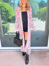 Load image into Gallery viewer, Boho Multicolor Fringe Hem Longline Cardigan