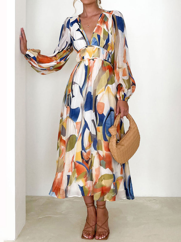 Colorful Geometric Pattern Maxi Dress