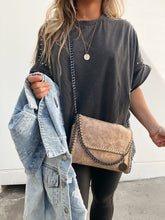 Indlæs billede til gallerivisning Roll Up Sleeve Studded Oversized Tee