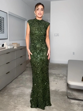 Load image into Gallery viewer, Elastic Sequin Backless Maxi Dress