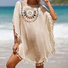 Load image into Gallery viewer, Hand Crochet Loose Fringe Sunflower Beach Blouse Cover Up