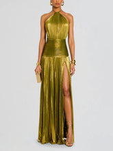 Load image into Gallery viewer, Thalia Metallic Peridot Maxi Dress