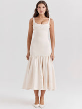 Load image into Gallery viewer, Vintage Low-Waist Midi Dress - Cream Beige