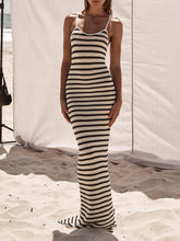 Load image into Gallery viewer, Unique Striped Patchwork Knit Maxi Dress