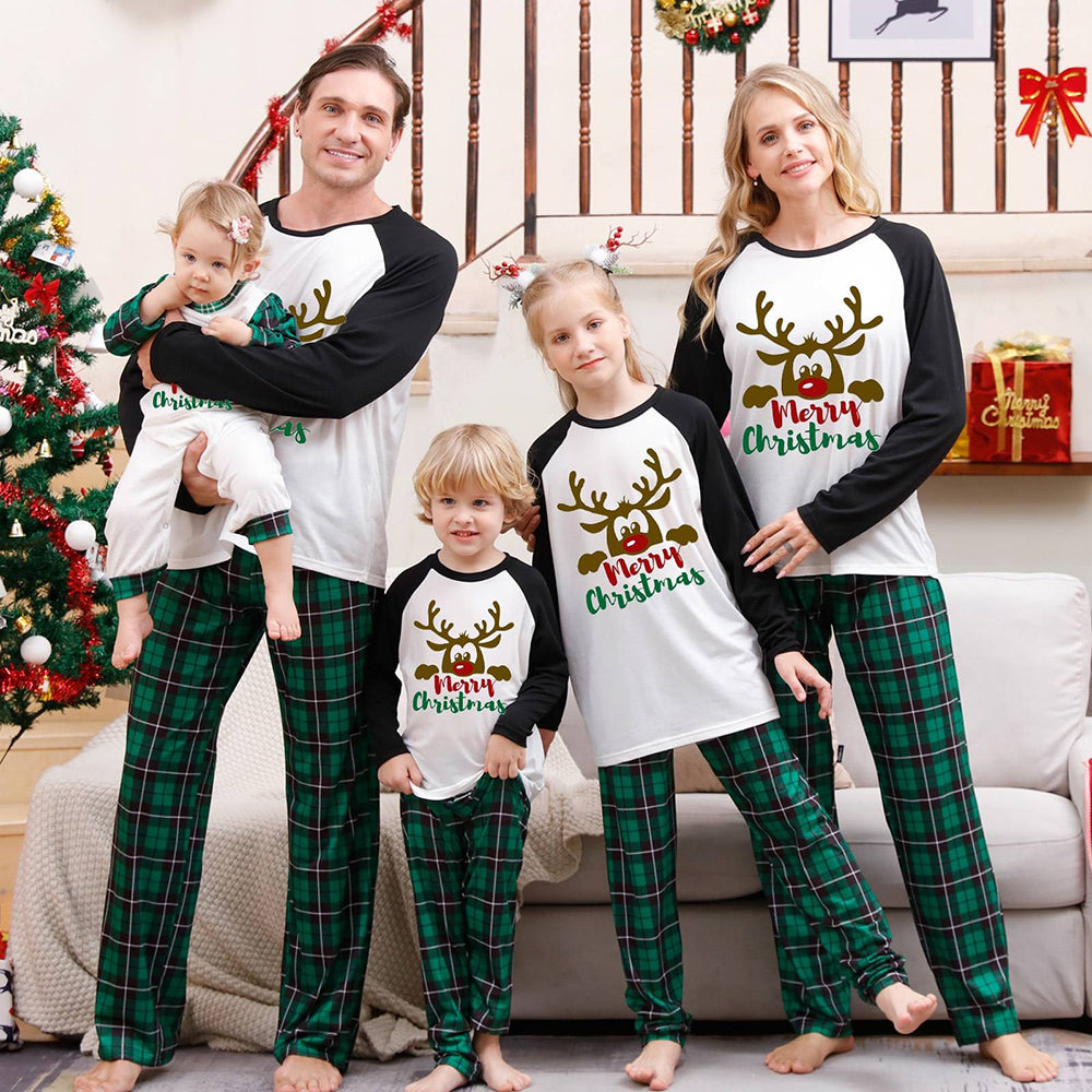 Merry Christmas Green Plaid and Black Pajamas Set