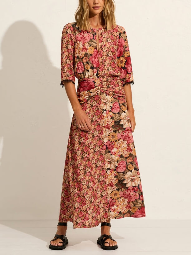 Exquisite Round Neck Floral Print A-Line Skirt  set