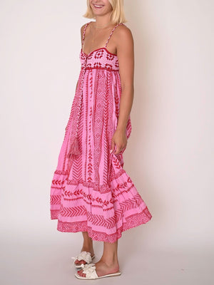 Pink Embroidered Midi Dress
