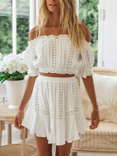 Load image into Gallery viewer, White Lace Crop Top and Skirt Matching Sets