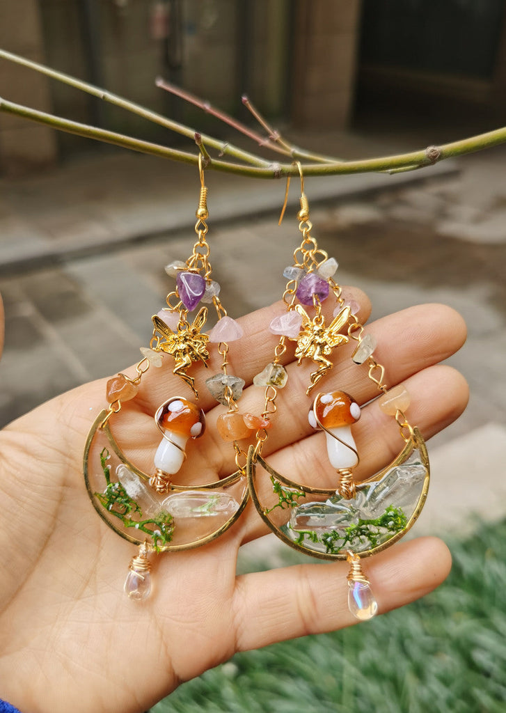 Boho Quartz Earrings - Mushroom Forest