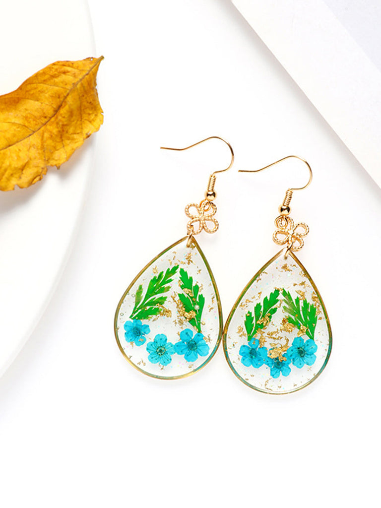 Boucles d'oreilles en résine et feuille d'or Myosotis