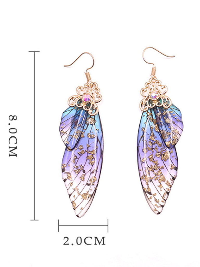 Boucles d'oreilles en cristal d'aile de cigale avec strass bleu et ailes de papillon