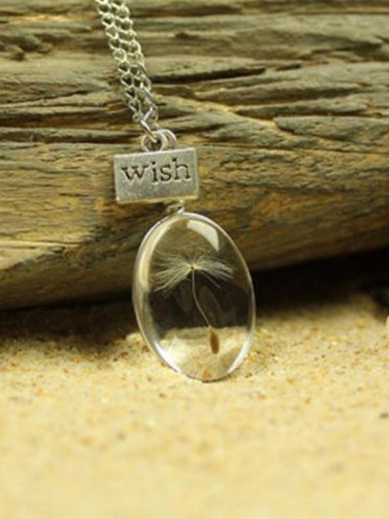 Collier réversible avec pendentif en cristal et pierre du temps en forme de pissenlit 