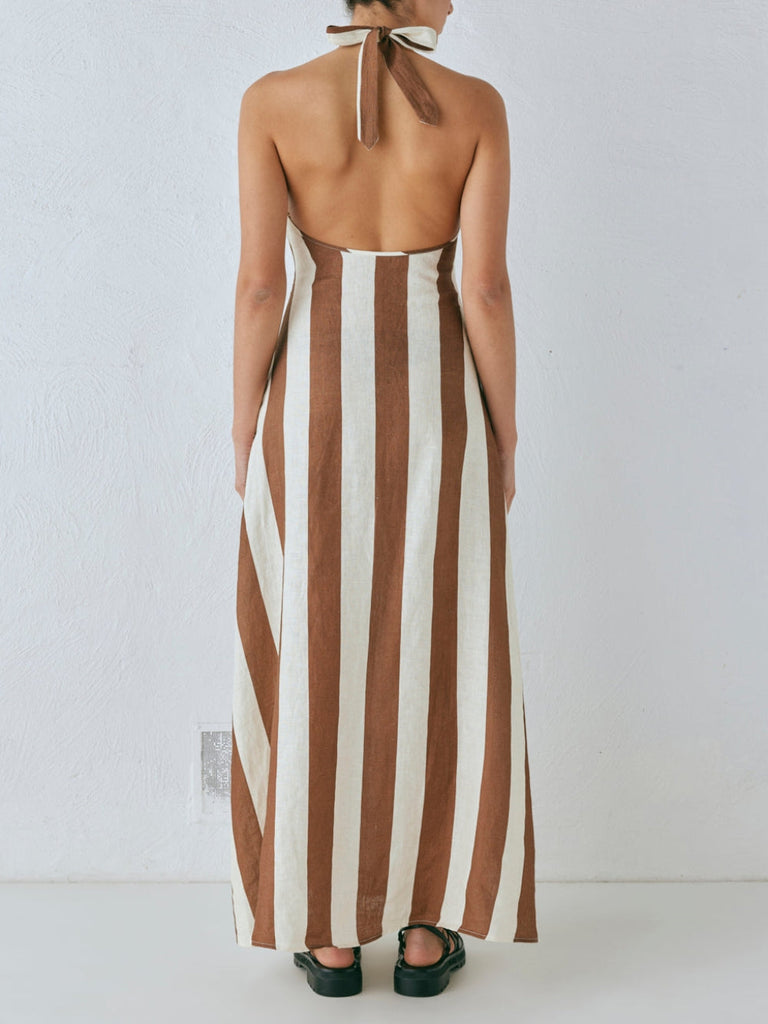 Linen Stripe Low Back Maxi Dress