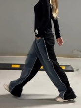 Görseli Galeri görüntüleyiciye yükleyin, Black Denim Patchwork Raw Edge Jeans