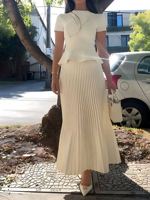 Crepe Knit Cravat Top & Pleated Suiting Maxi Skirt