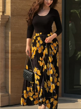 Load image into Gallery viewer, Yellow printed pleated skirt + top set