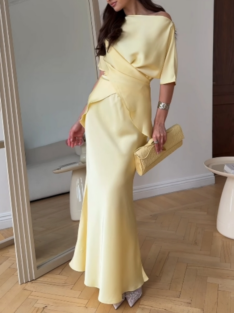 Off-shoulder tie top and skirt set