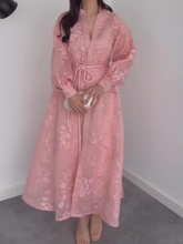 Load image into Gallery viewer, Fantasy Jacquard Long Sleeve Button Dress