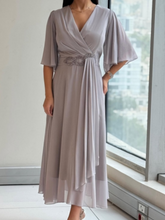 Load image into Gallery viewer, Elegant V-neck chiffon maxi dress