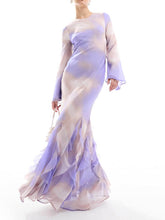 Indlæs billede til gallerivisning Purple Abstract Print Ruffles Chiffon Maxi Dress