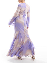 Indlæs billede til gallerivisning Purple Abstract Print Ruffles Chiffon Maxi Dress