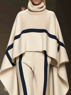 Turtleneck Raglan Sleeves Urban Loose Color Block Blouse